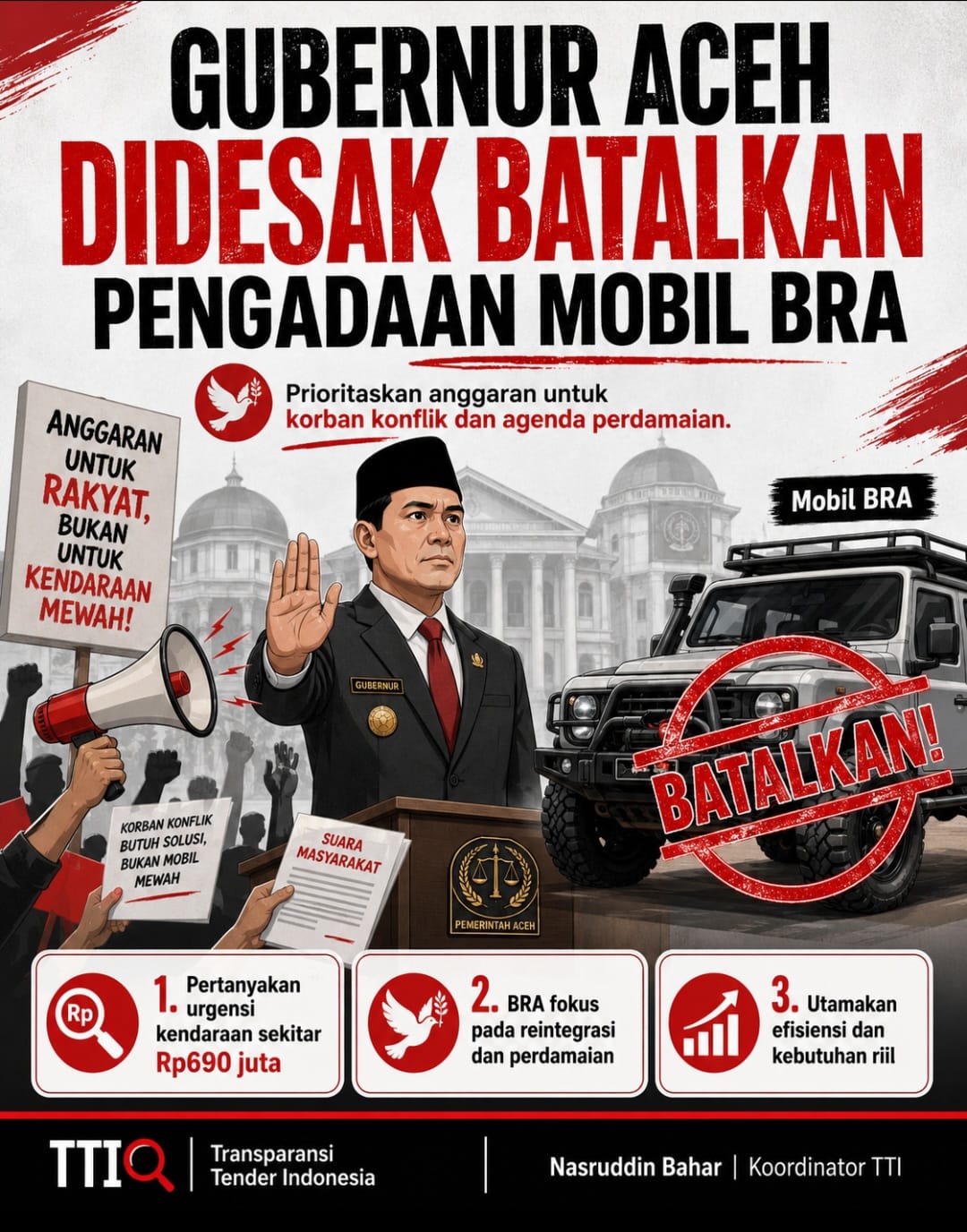 TTI Desak Gubernur Aceh Batalkan Pengadaan Mobil BRA Senilai Sekitar Rp690 Juta